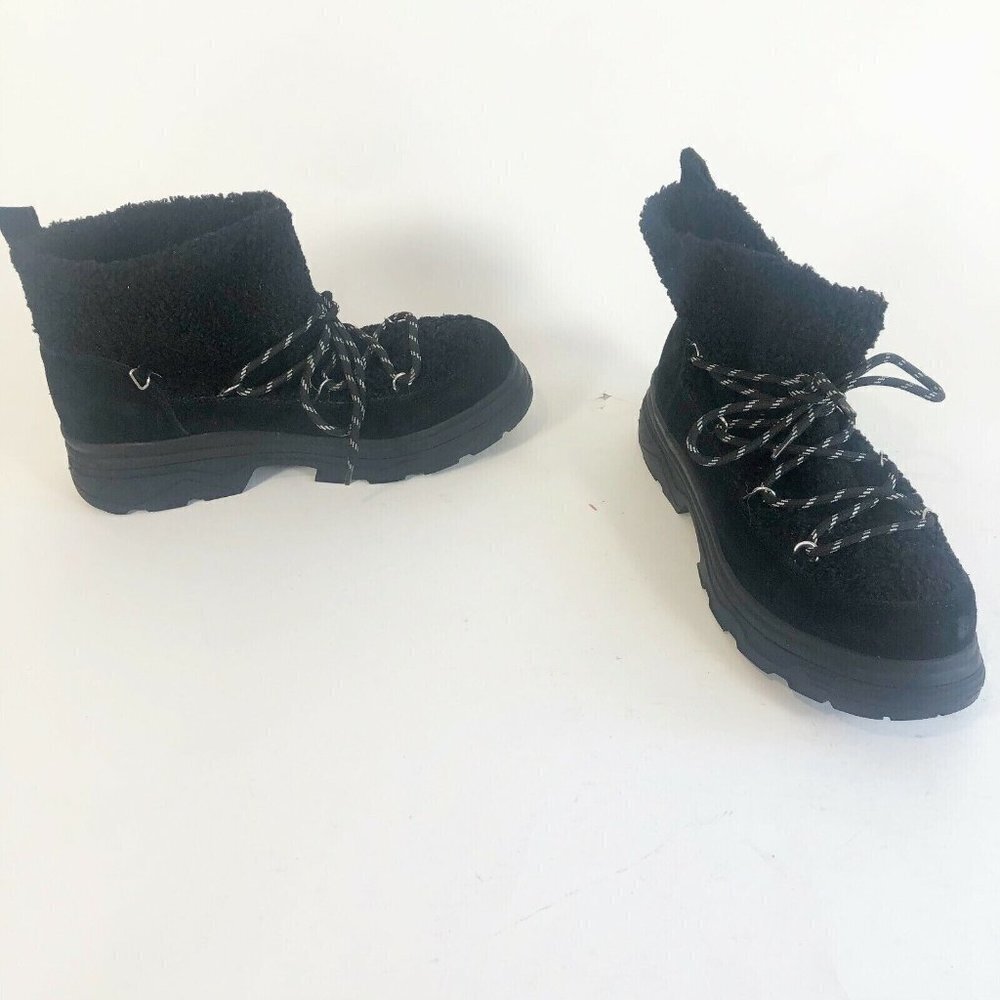 BP Summit Faux Fur Shearling Ankle Snow Boots Womens 11 M Black Lace Up Chunky